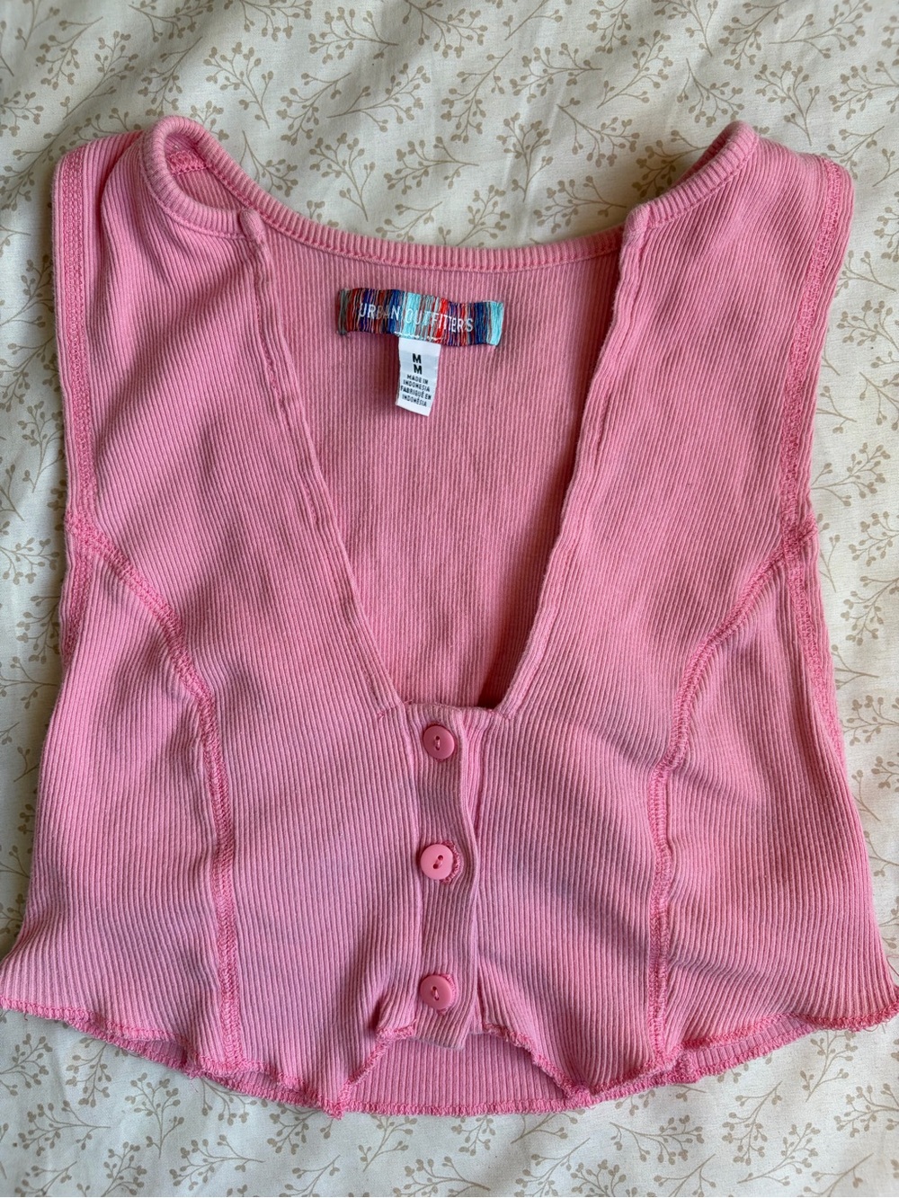 Urban Outfitters Pink Ribbed Button-Front Tank Top